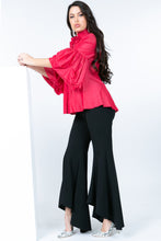 Load image into Gallery viewer, Red Denim Balloon Sleeve Blouse