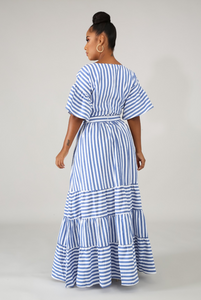 Stripe Bow Tie Maxi Dress