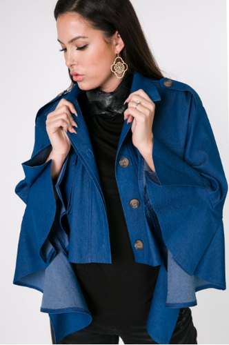 Ruffled Sleeve Denim Jacket